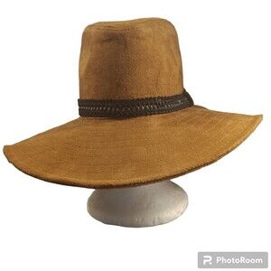 D&Y Brown Faux Suede Leather Western Panama Hat OS